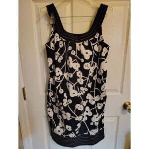 Signature London Style Women's 12 Floral Black White Shift Scoop Neck Dress